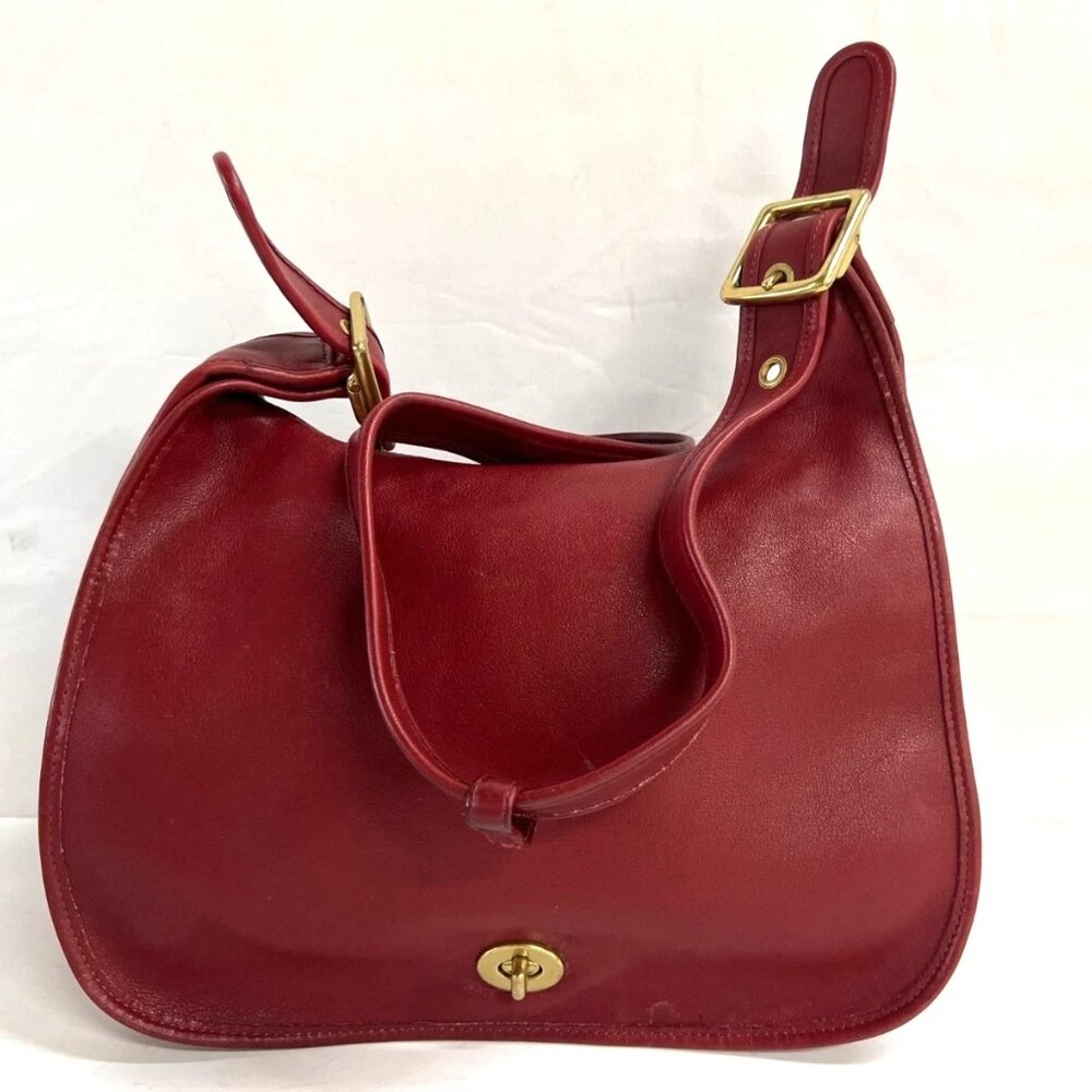 SOLD! Coach Legacy Crescent Red Leather Saddle Shoulder Bag, Vintage